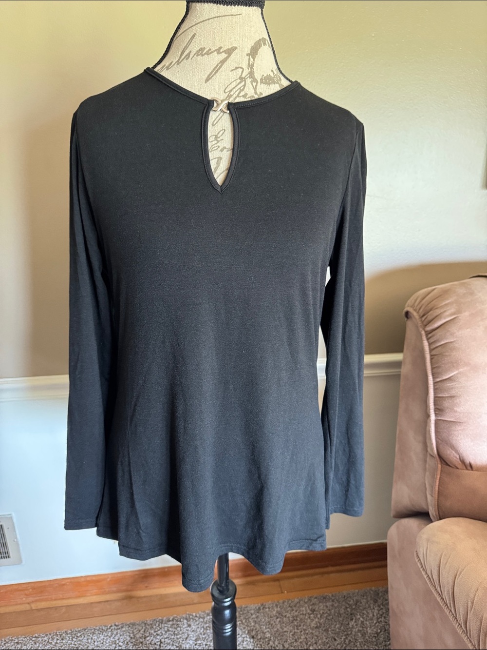 Classic Black Long-Sleeve Keyhole Top